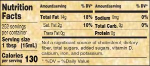 Nutritional Info for Golden Barrel Vegetable Oil 128 oz.