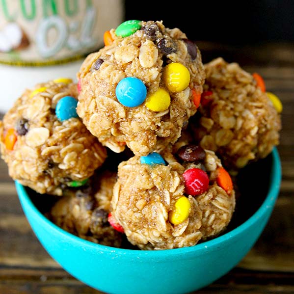 Peanut Butter Oatmeal Balls with M&M's
