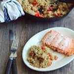 Fried Quinoa in Coconut Oil with Veggies served with Salmon