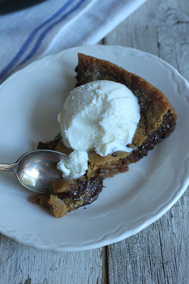 Skillet Chocolate Chip Cookie Pie with Ice Cream
