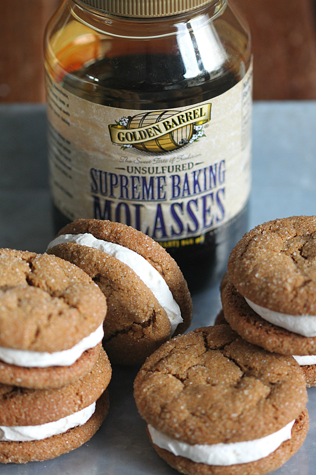 Chewy Molasses Cookie Sandwiches with Cream Cheese Filling