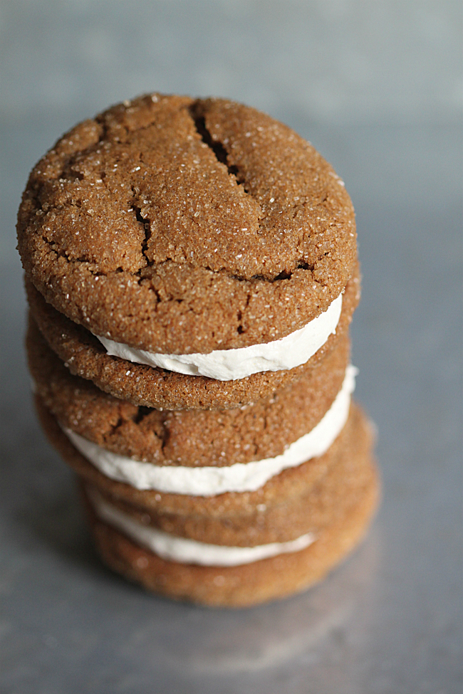 Chewy Molasses Cookie Sandwiches with Cream Cheese Filling