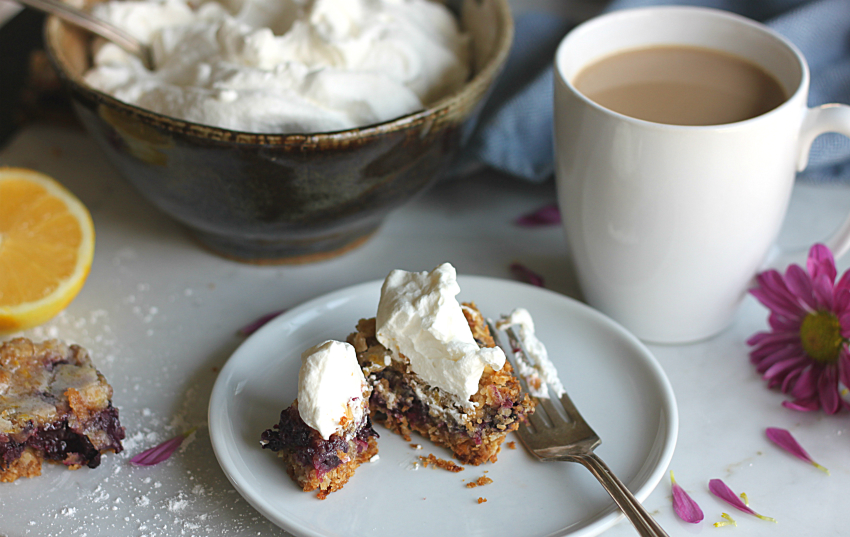 Blueberry Lemon Crumb Bars with Whipped Cream