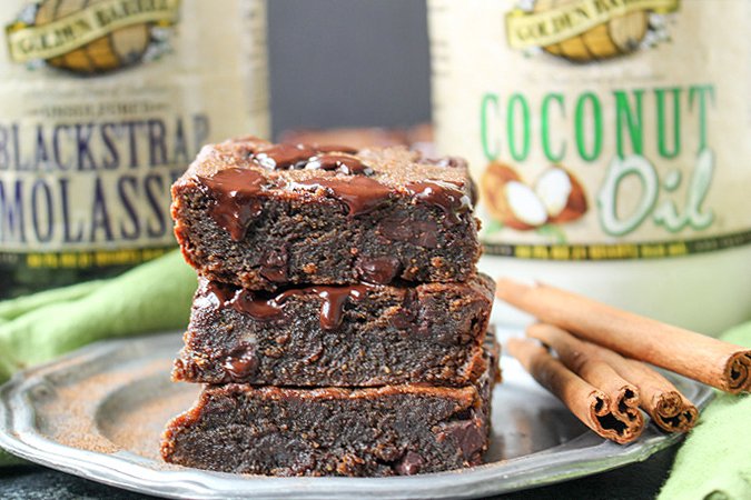 Paleo Gingerbread Chocolate Chunk Blondies with Golden Barrel Coconut Oil and Blackstrap Molasses