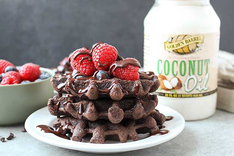 Paleo Chocolate Cake Waffles with Golden Barrel Coconut Oil