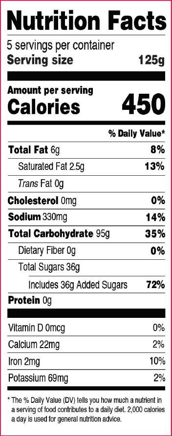 Nutritional Panel for Golden Barrel Shoofly Pie Mix