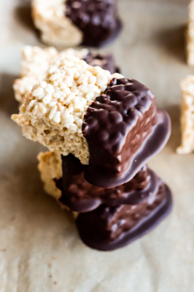 Brown Butter Rice Krispies Treats Dipped in Chocolate