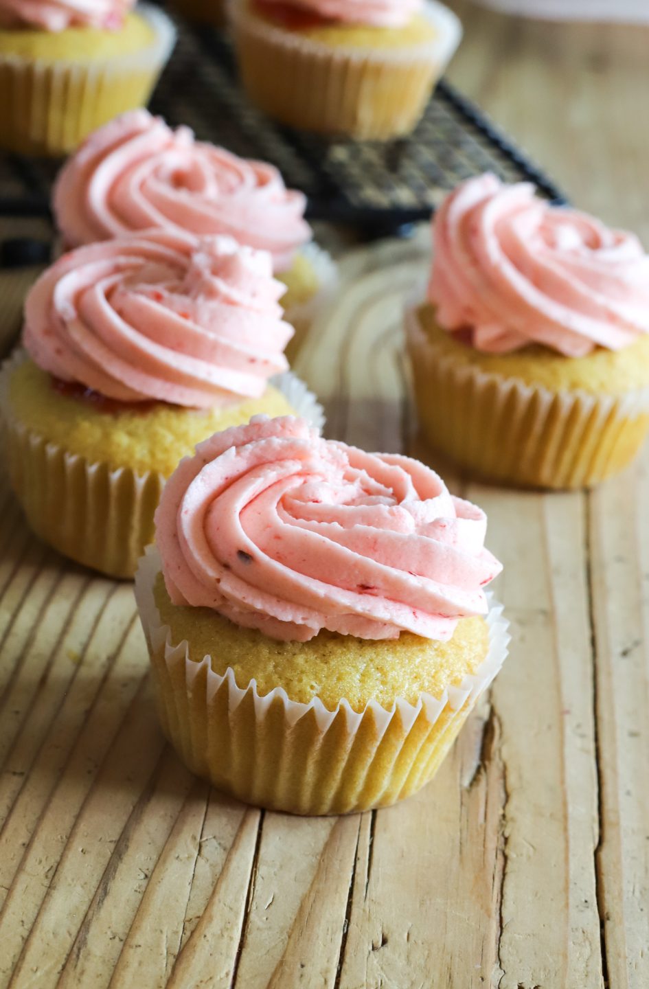 Vanilla Strawberry-Filled Cupcakes with Strawberry Buttercream Icing
